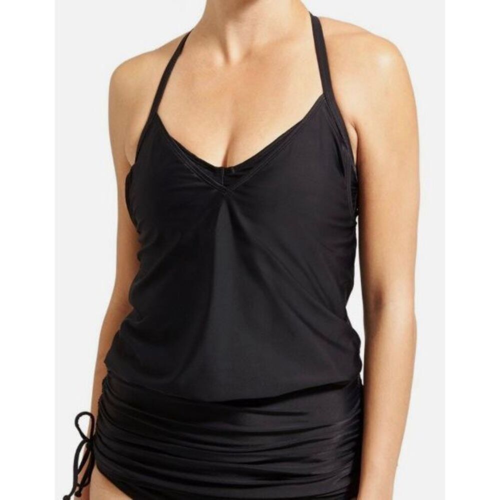 Athleta black Side Scrunch Tankini SWIM SUIT BRA TOP sz 36 D DD